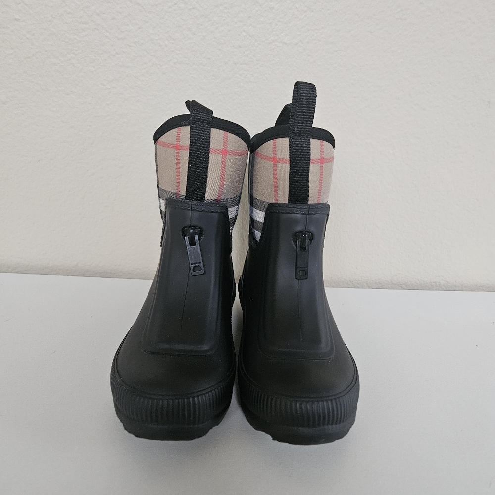 Burberry Kids Black and Plaid Rain Boots